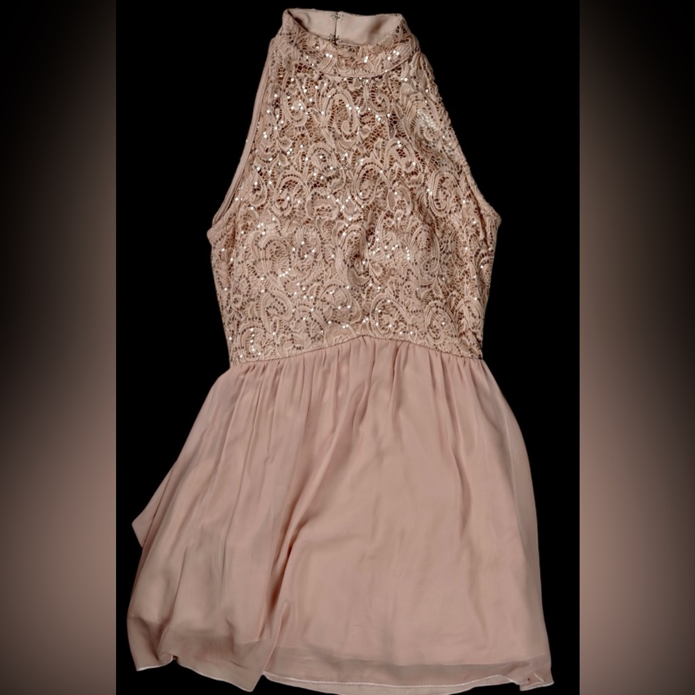“Xtraordinary” Women’s Juniors Lace Sequin Halter Homecoming Dress Pink Size 11 - Picture 8 of 15